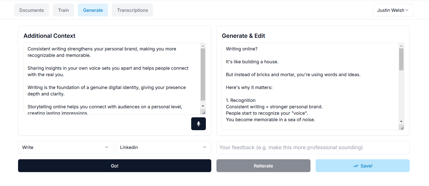 Input and content generation interface